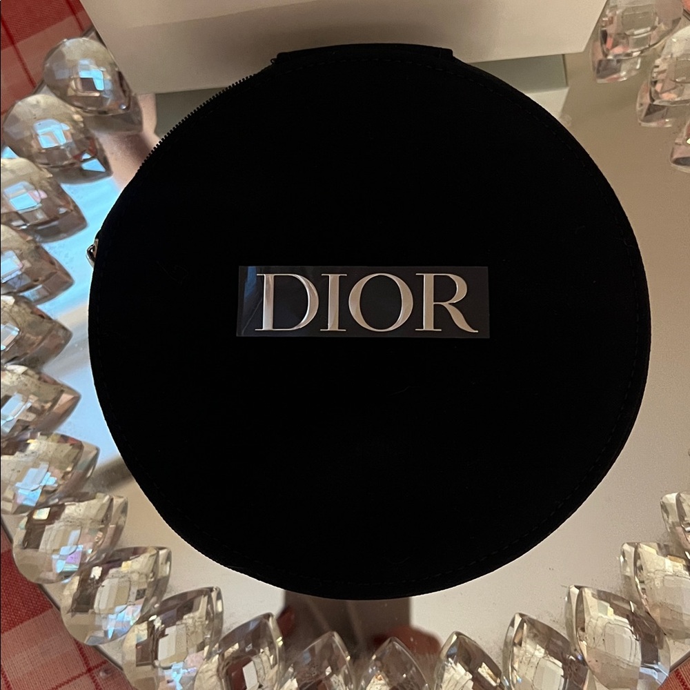 Dior Black Velvet Round Accessory Case with Silver Logo - Picture 3 of 7